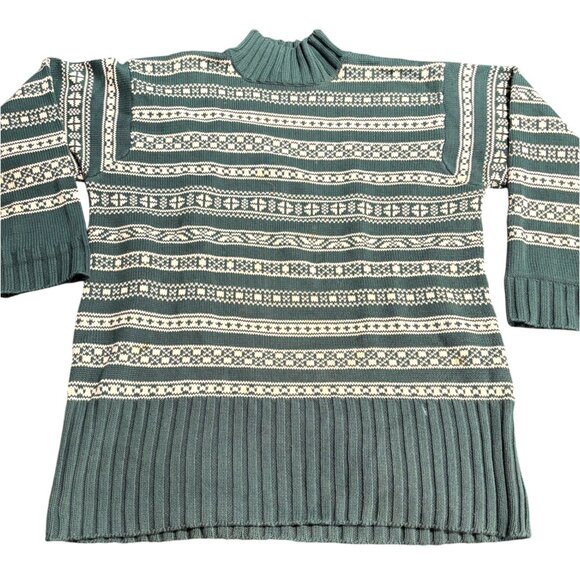 GAP vintage Y2K women's green/ white snowflake mock neck sweater sz L - Picture 1 of 11
